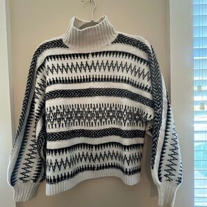 LOFT Black and White Geometric Turtleneck Sweater